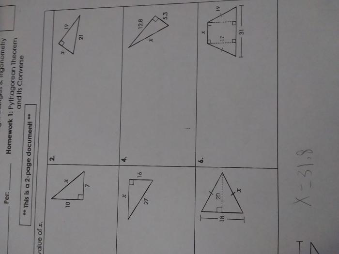 Unit 8 homework 1 pythagorean theorem and its converse