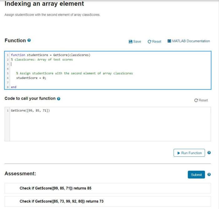 Assign studentscore with the second element of array classscores.